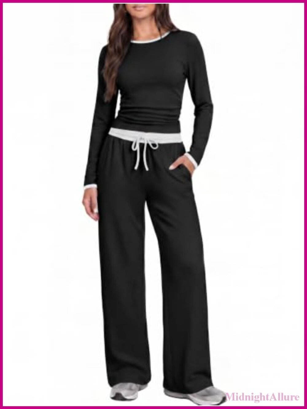 2 Piece Lounge Set with Drawstring Wide Leg Pants Matching Sets